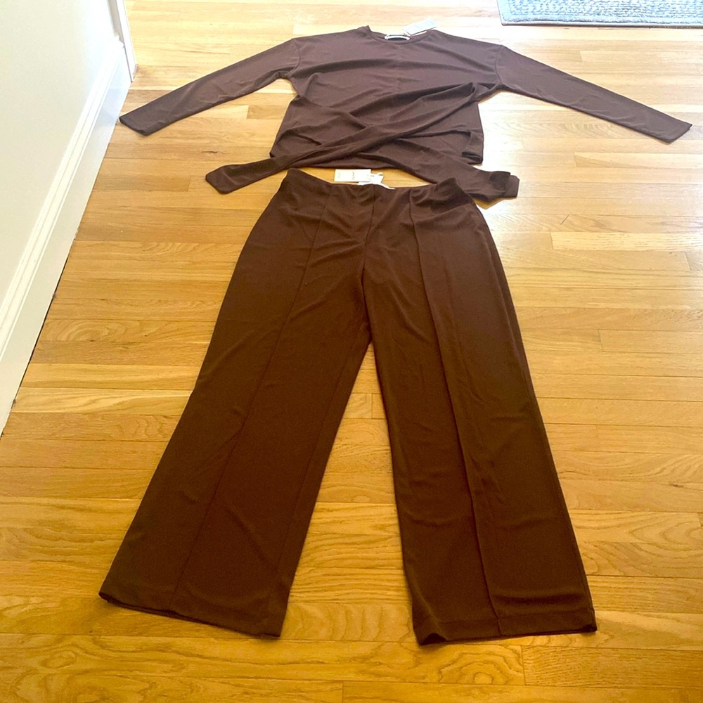 MANGO (MNG) Two piece shirt and pant set Color- Brown Shirt L and Pant XL